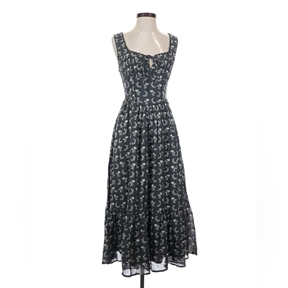 grey floral lace detail midi dress